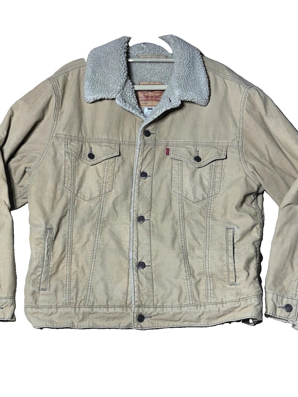 Levi's Standard Trucker Bomber Jacket Beige Corduroy Sherpa Lined Mens L 70520